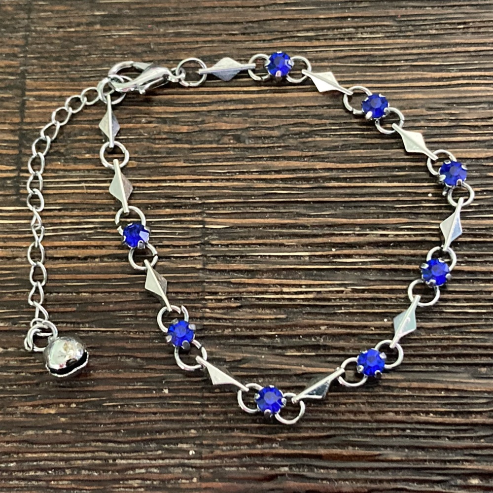 💎 Adjustable Blue Rhinestone Charm Bracelet or Anklet